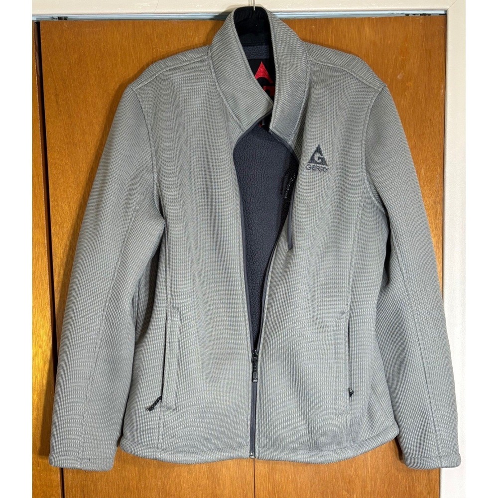 Gerry Mens Gray Waffle Knit Sherpa Lined Full Zip Jacket 1047676 Size M